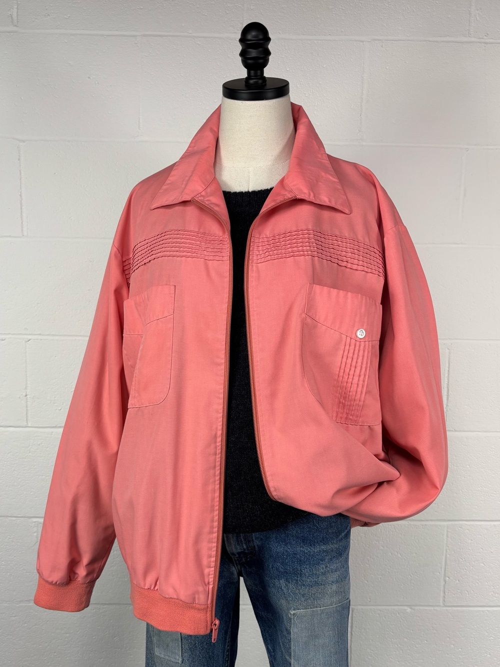 Vintage 80s Coral Pink Bomber Harrington Jacket Zip-up Traditional Dad Preppy XL